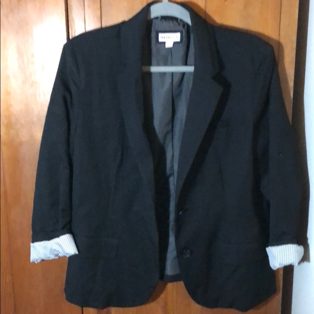 Black blazer with striped cuffs